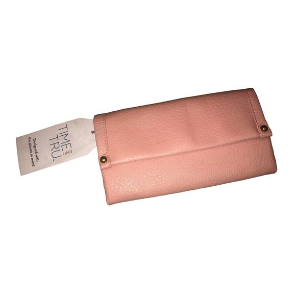 𝅺time and Tru Light Pink w Gold‎ Accent Farrah Flap Front Soft Wallet NWT - Picture 1 of 8
